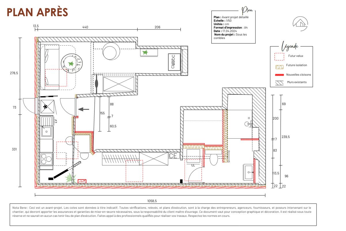 plan aménagement apd studio sous combles