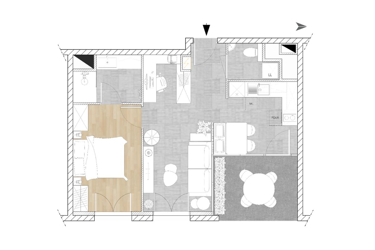 plan apres aménagement T2 40m2