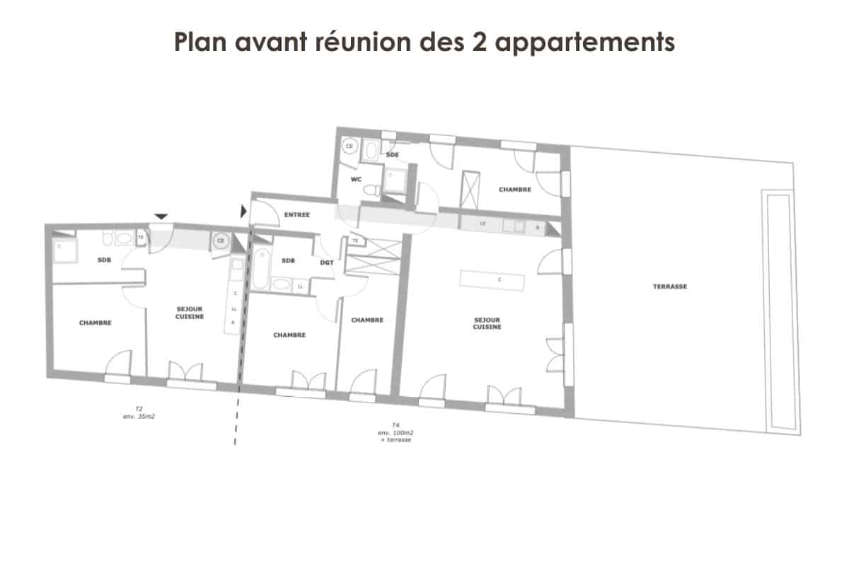 plan avant réunion des 2 appartements